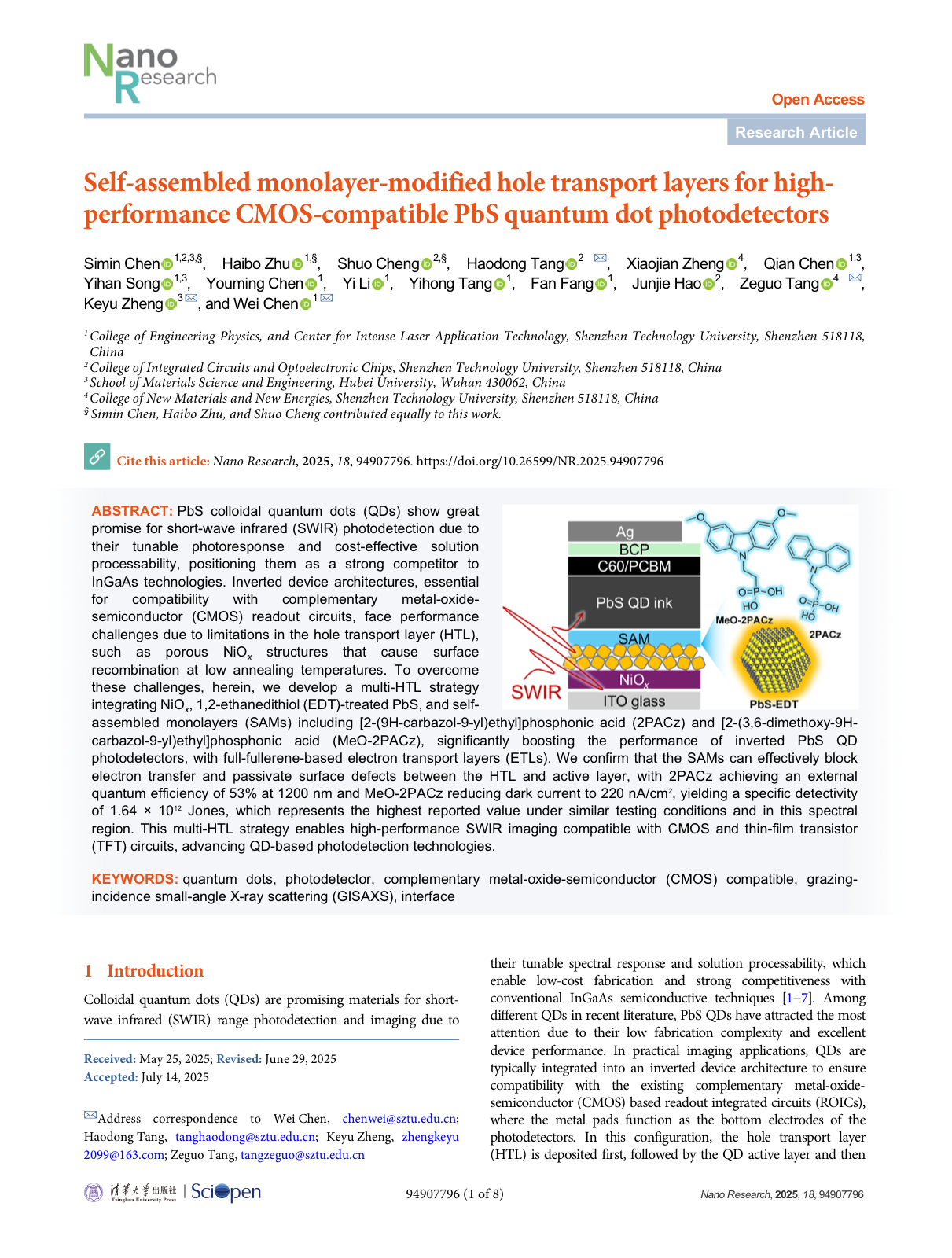 CMOS-compatible PbS quantum dot photodetectors paper cover